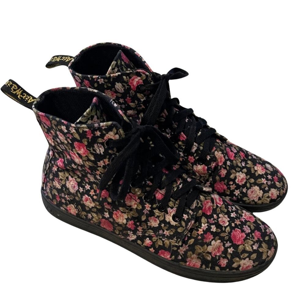 Dr. Martens Hackney Floral Combat Boots Canvas Textile Lace Up Boots Women’s 9